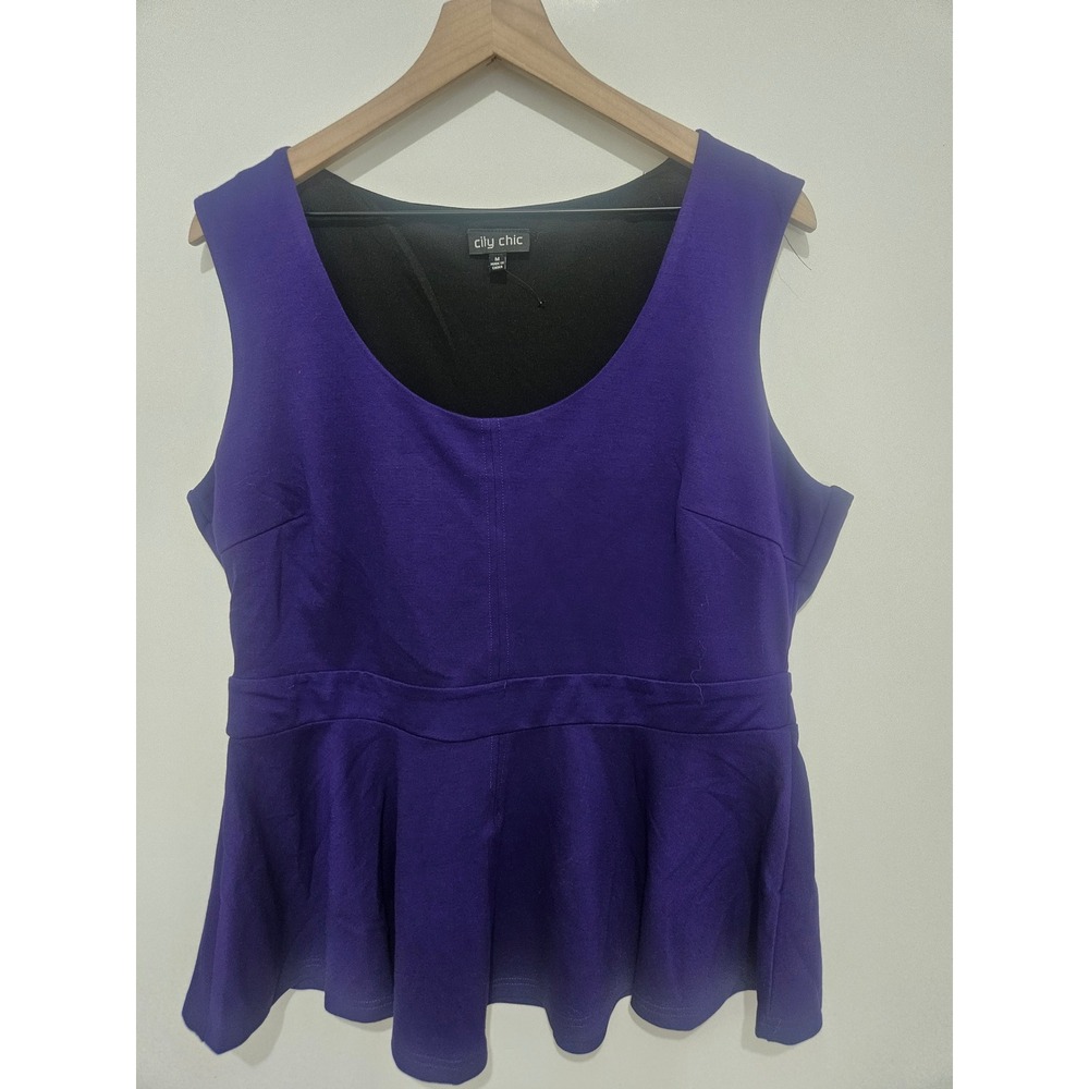 City Chic Royal Purple Sleeveless Peplum Scoop Neck‎ Top Size M Medium